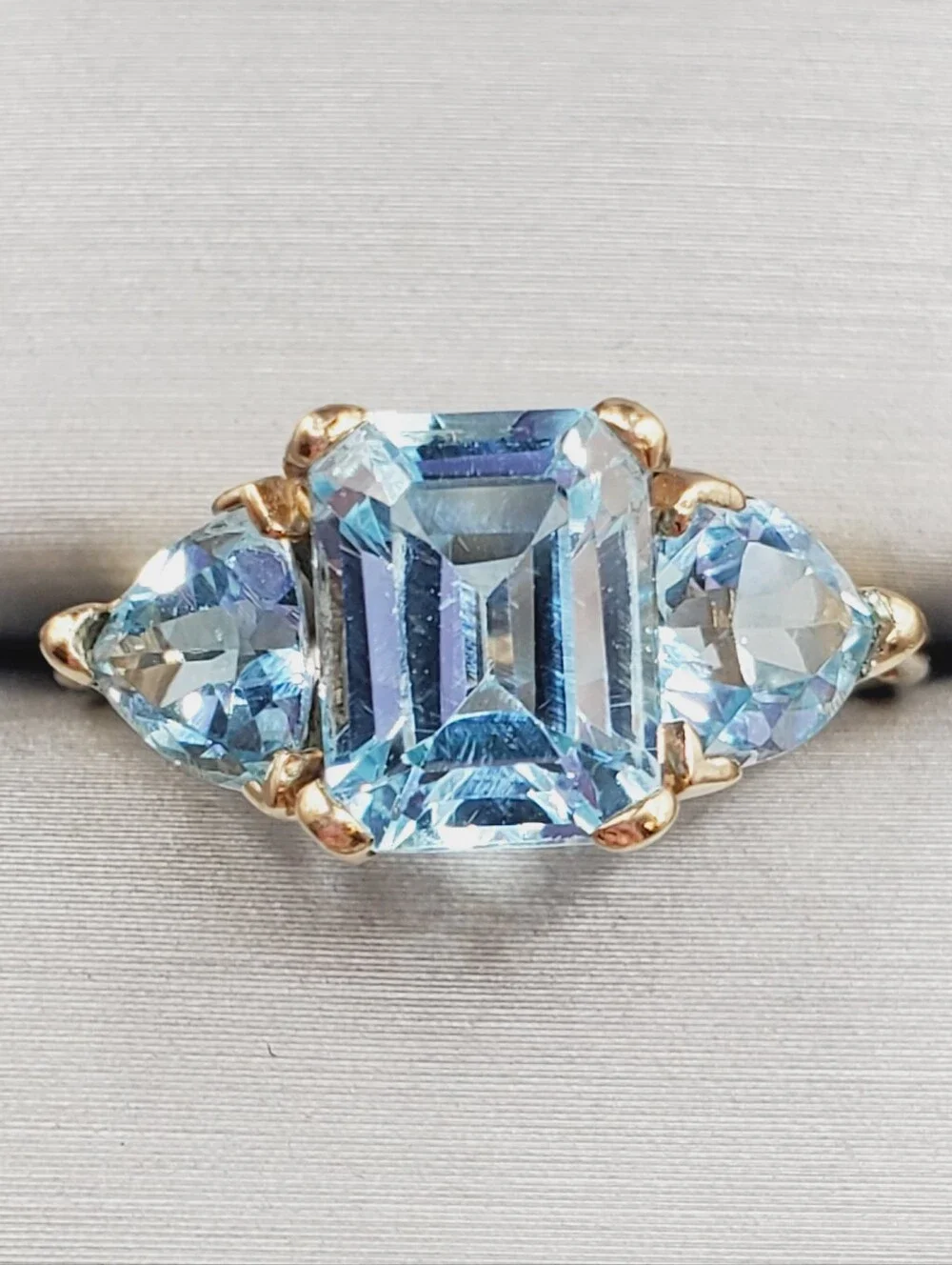 10k Yellow Gold Genuine Blue Topaz Three Stone Ring